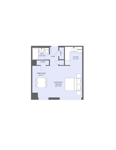 Floor plan for studio, 1 bath, 446 sqft